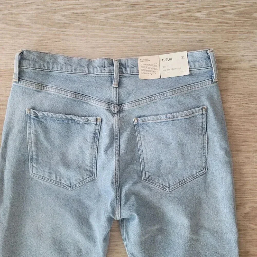 Agolde NWT Riley High Rise Straight Crop Button Fly Shiver Wash Denim Jeans 31